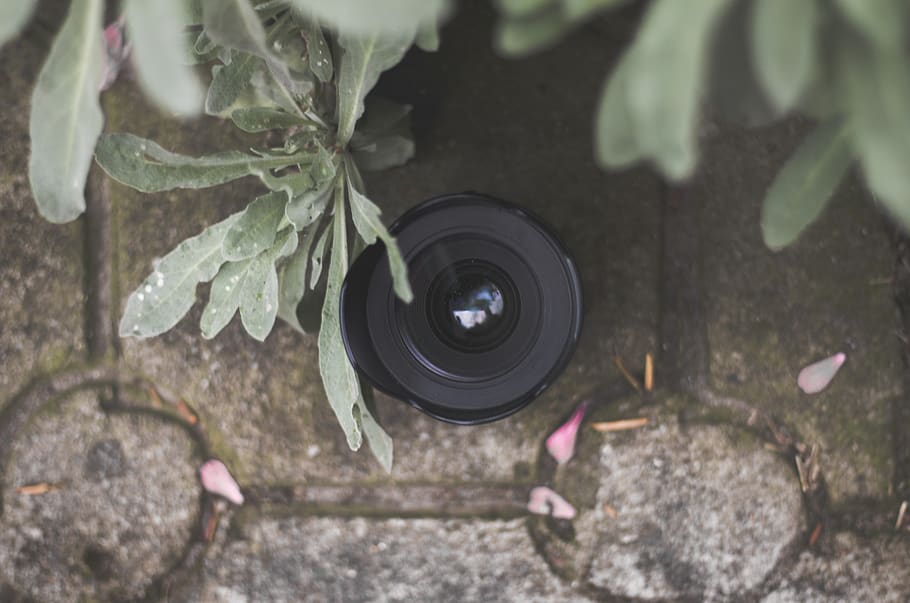 Dslr Camera Lens on Gray Pavement, close-up, colors, environment HD wallpaper