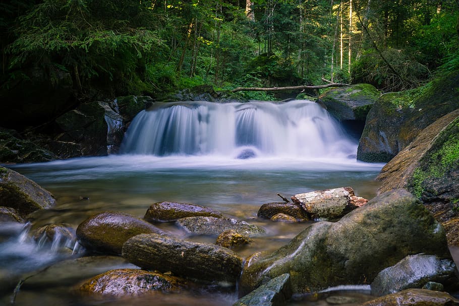 waterfall, river, nature, landscape, creek, cascade, flowing HD wallpaper