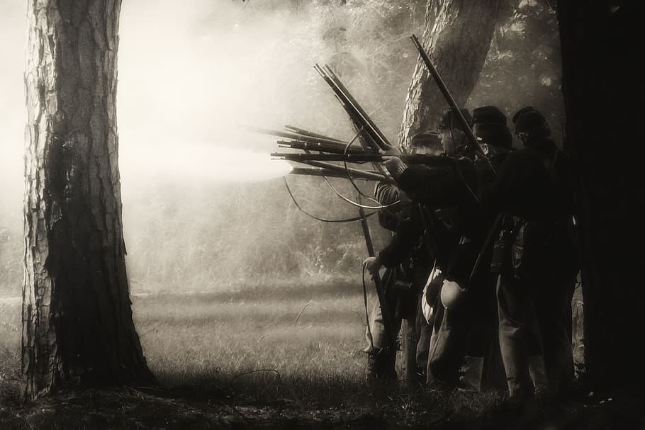 people using rifles near trees, human, person, andersonville HD wallpaper