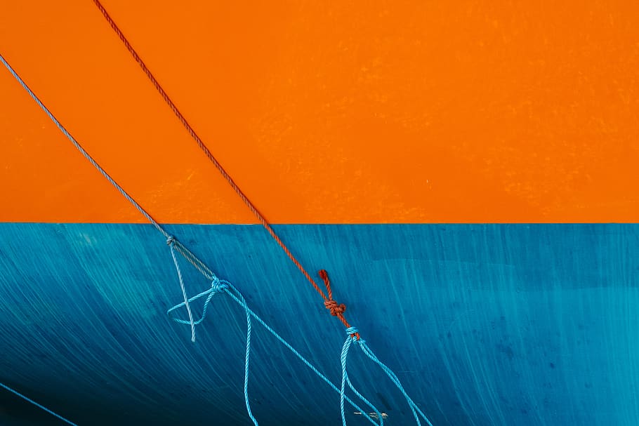 contrast, rope, paint, orange, blue, wall - building feature HD wallpaper