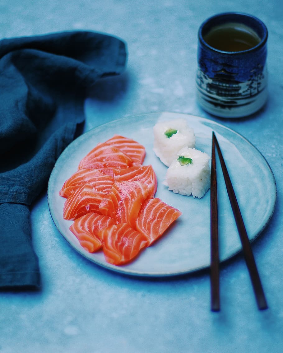 sahsimi and sushi, food, food and drink, freshness, plate, chopsticks HD wallpaper
