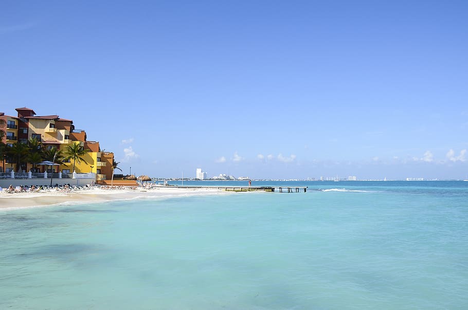 mexico, cancún, sea, water, sky, scenics - nature, building exterior HD wallpaper
