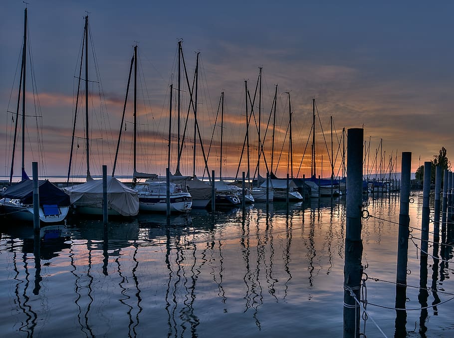 switzerland, rorschach, sky, water, reflection, nautical vessel HD wallpaper