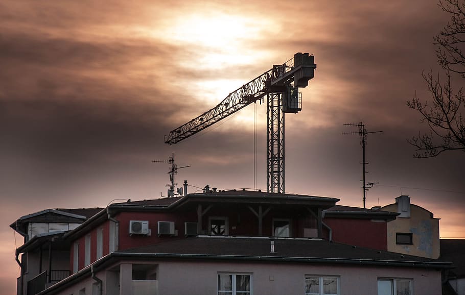 crane, building, sky, technology, cranes, metal, heaven, outdoors HD wallpaper