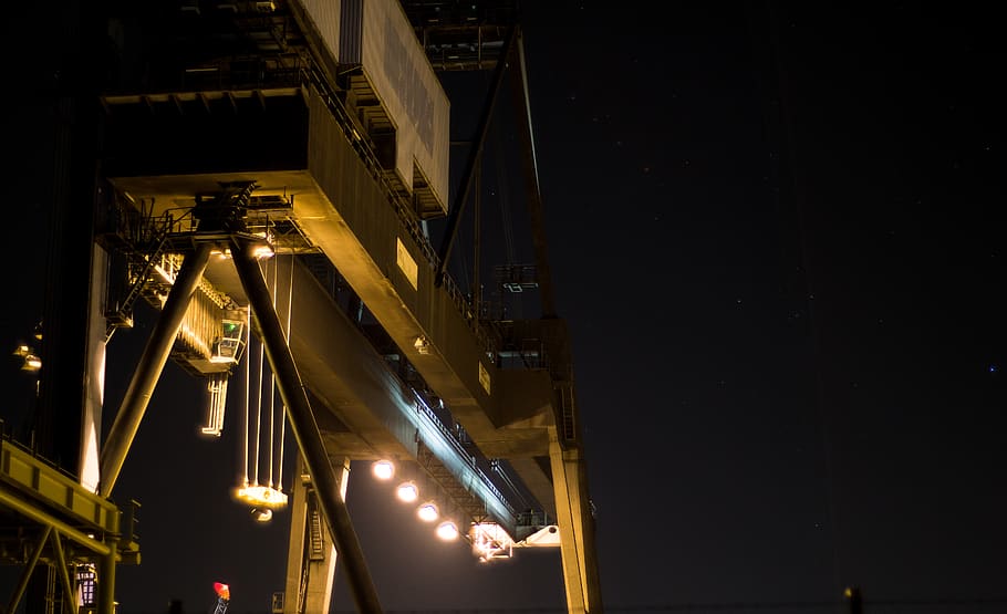 emden, germany, cranes, night, long exposure, nacht, hafen HD wallpaper