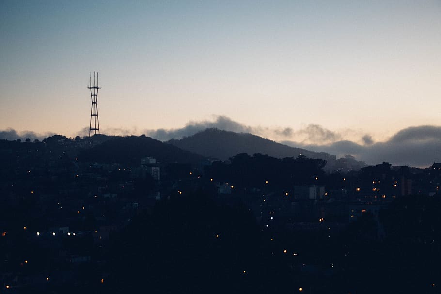 san francisco, united states, fog, sutro tower, twilight, sky, HD wallpaper