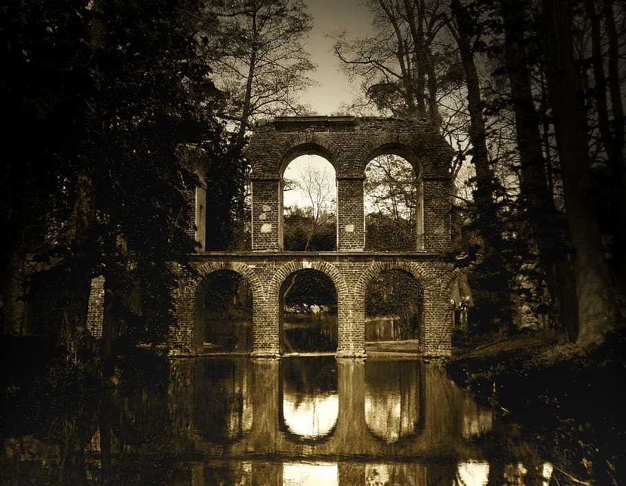 Ruined Viaduct Sepia Panoramic Photo, ancient, arch, architecture HD wallpaper