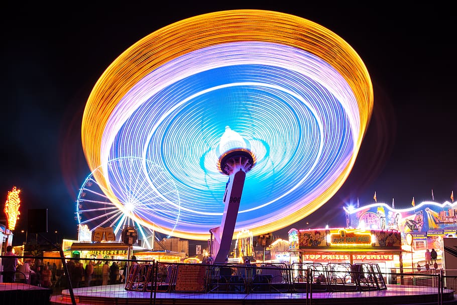 Timelapse Photography of Carnival, blur, bright, carnies, carousel, HD wallpaper