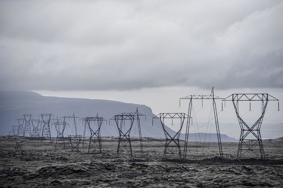 iceland, cables, powerline, mountain, energy, net, power tower HD wallpaper