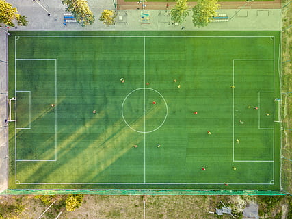 Aerial View of Soccer Field, action, athletes, competition, game HD wallpaper