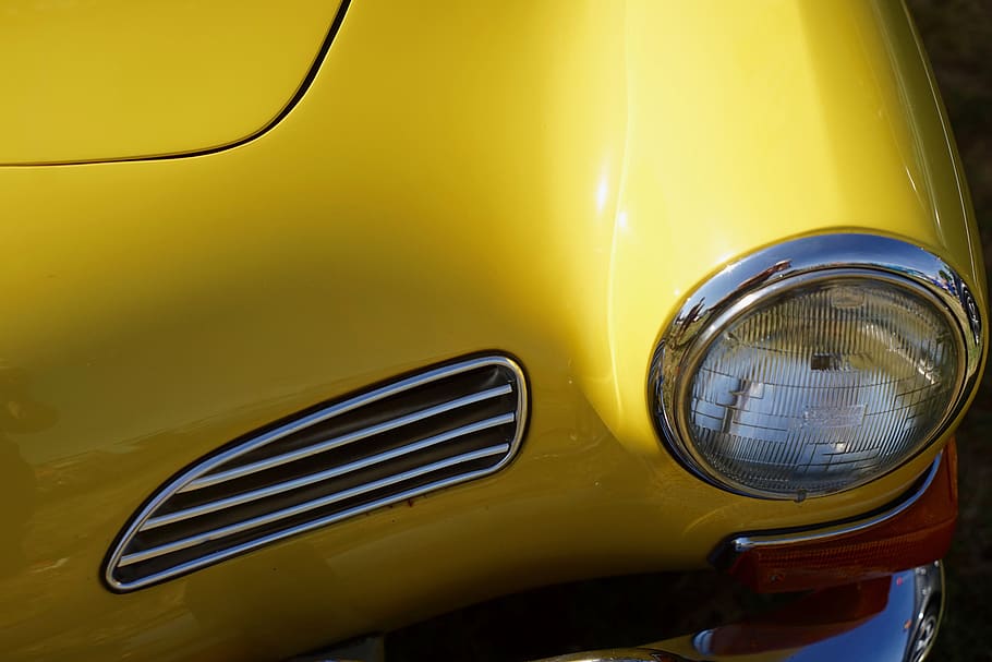 yellow vehicle, light, car, headlight, automobile, transportation HD wallpaper