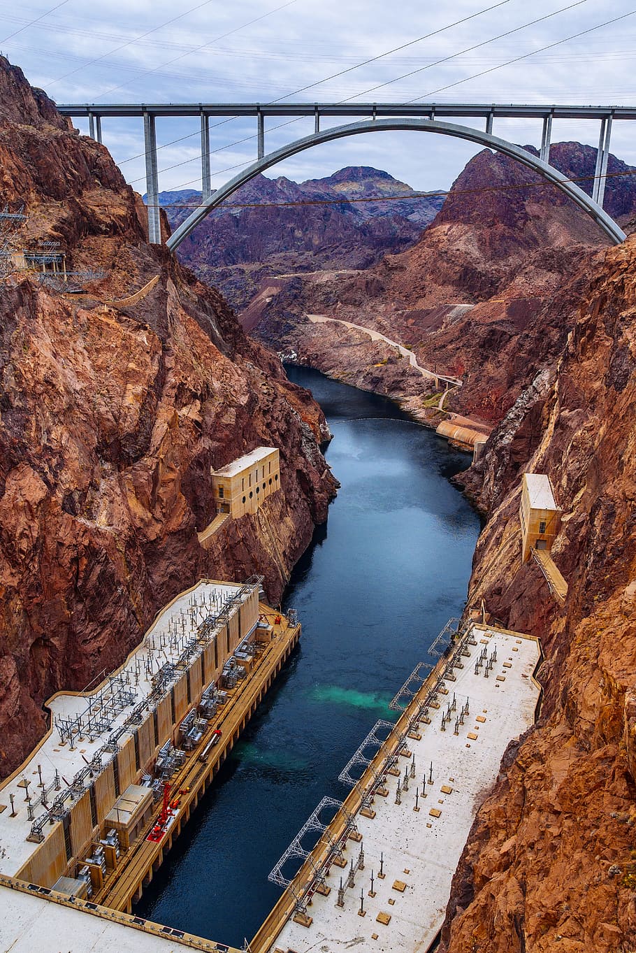 Hover Dam Bridge, canyon, clouds, daytime, landscape, mountains HD wallpaper