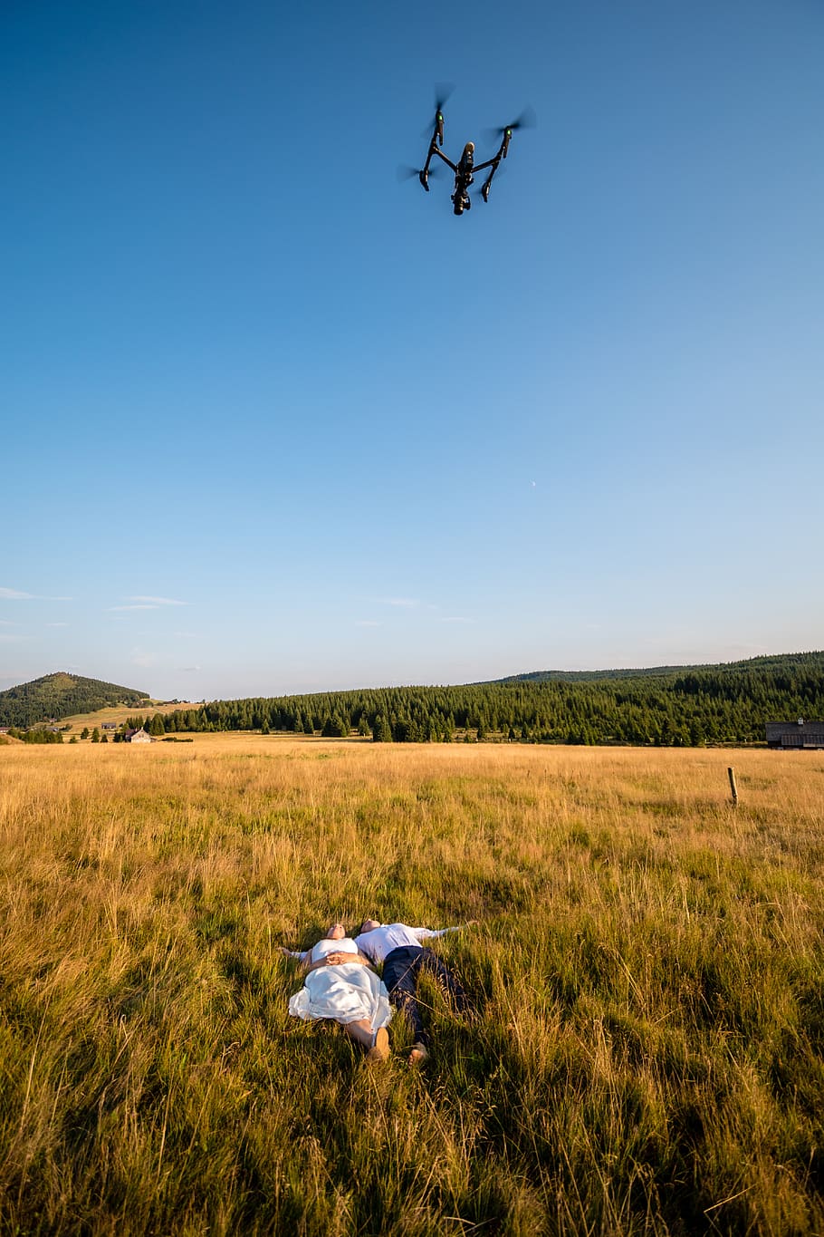 drone, wedding, mountains, love, nature, field, land, sky, environment HD wallpaper
