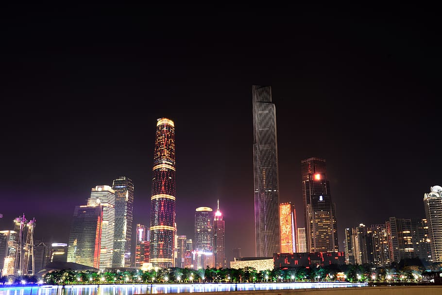 china, guangzhou, night, architecture, building exterior, illuminated