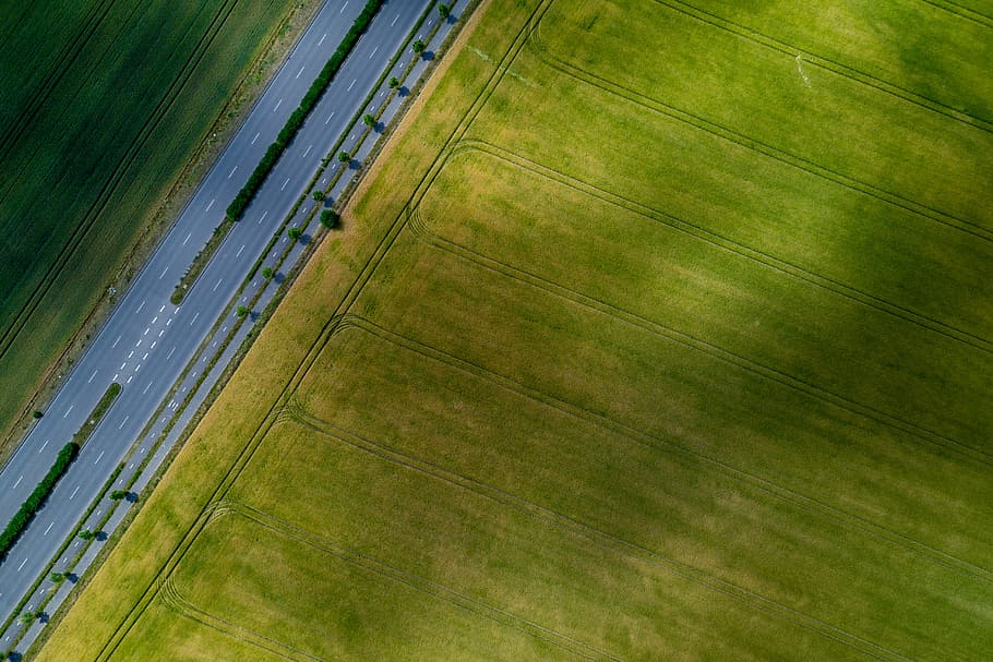 Top view of the the road and field, aerial view, nature, land HD wallpaper