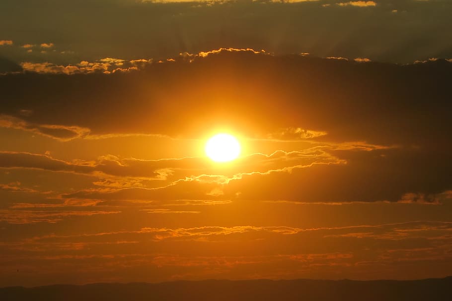 sunset, horizon, sky, clouds, nature, in the evening, solar HD wallpaper