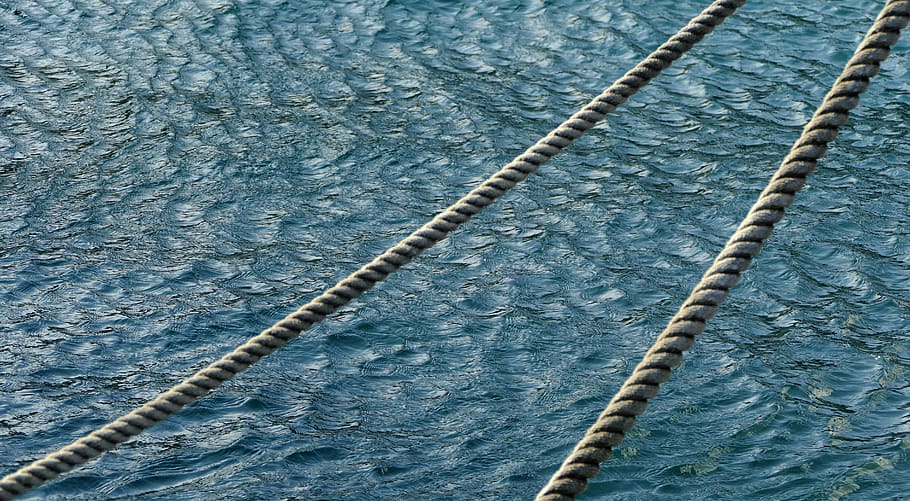 lines, gomena, sea, waves, wind, harbour, water, high angle view HD wallpaper
