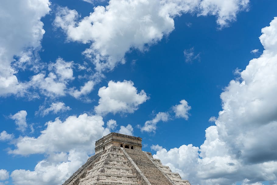 cloud, blue sky, mexico, pyramid, cloud - sky, architecture HD wallpaper
