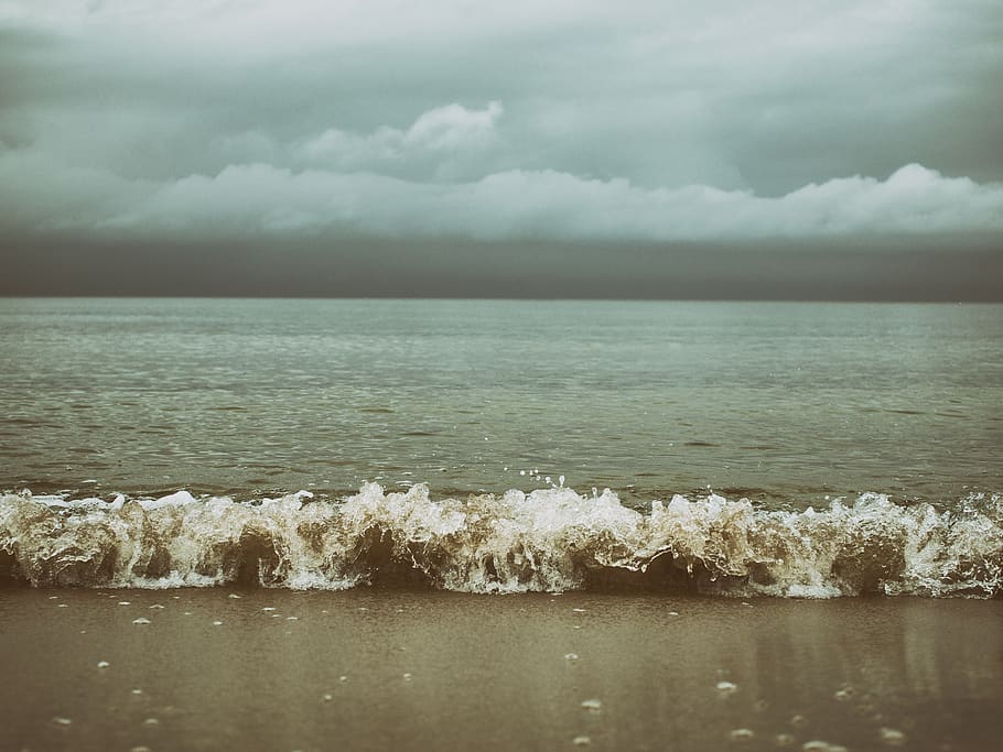 wave, ocean, sea, beach, breakers, breakwater, surf, horizon HD wallpaper