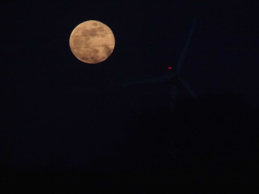 moon, night, windmill, nature, we're animals, space, astronomy HD wallpaper