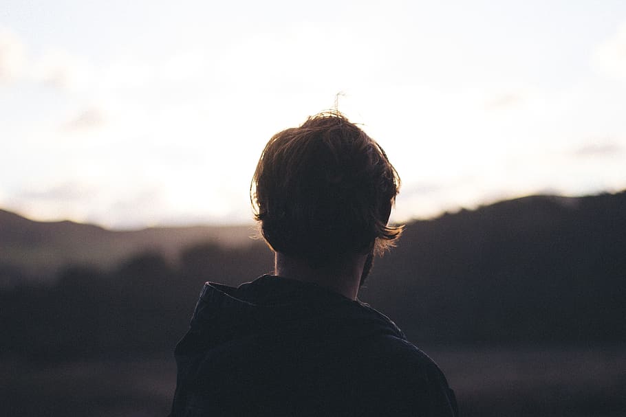 people, man, alone, sad, blur, sky, one person, headshot, rear view HD wallpaper