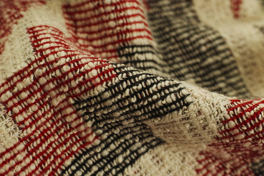 White, Black, and Red Textile, close-up, color, cotton, craft, HD wallpaper