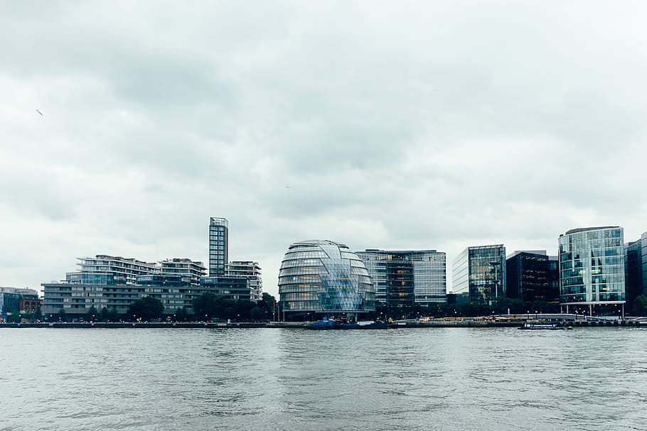 London city hall with Thames river, architecture, bank, block HD wallpaper