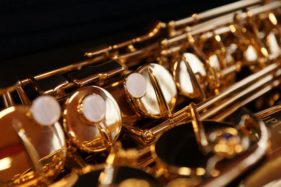 saxophone, music, instrument, musical instrument, metal, close-up