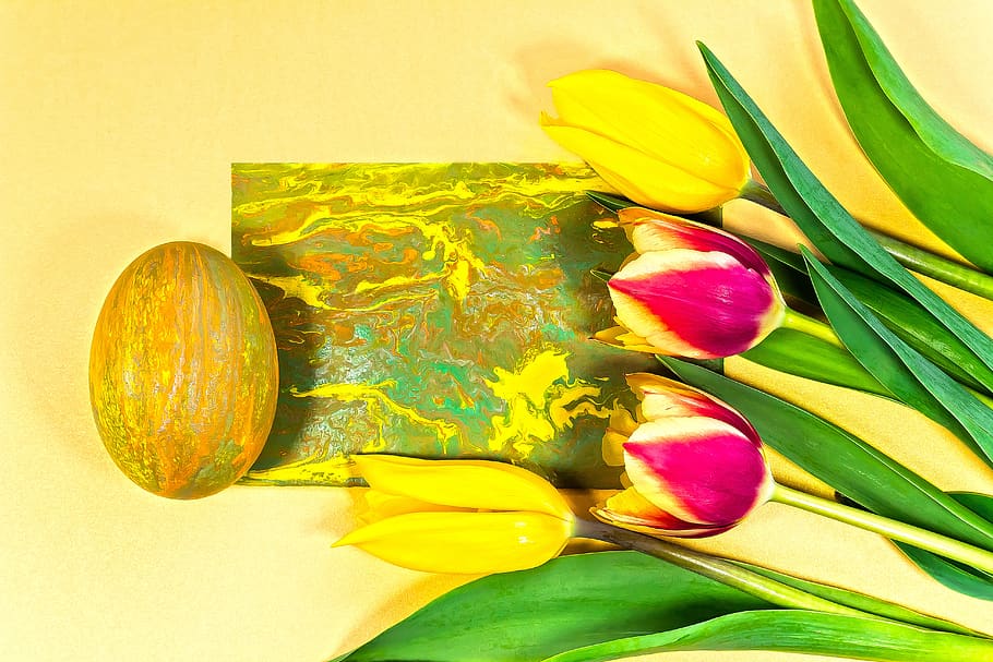 easter, easter greeting, spring, yellow, gold, osterkarte, greeting card HD wallpaper