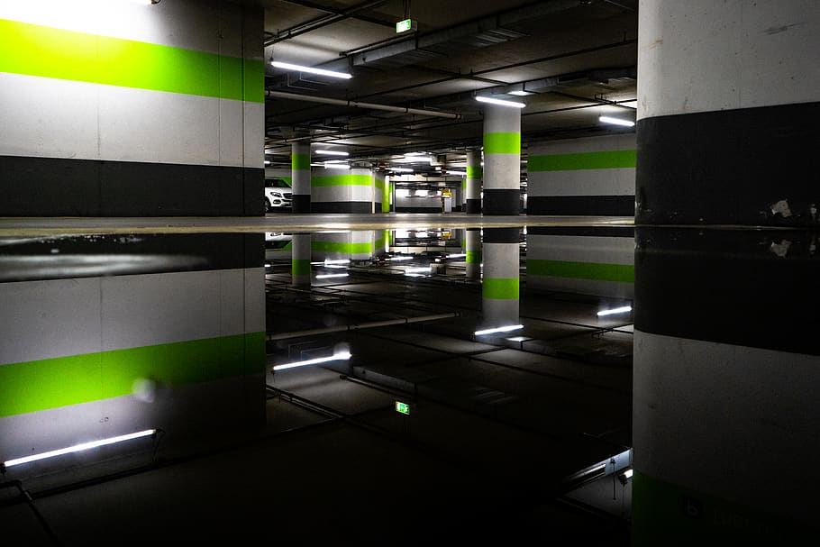 lighted parking lot, indoors, domestic room, architecture, architectural column HD wallpaper