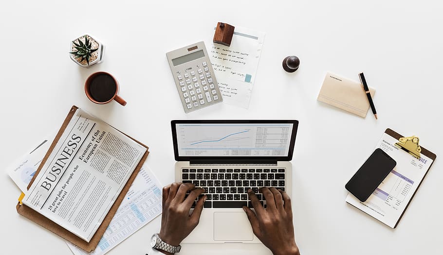 Person Using Macbook Pro on Table, businessman, calculator, digital device HD wallpaper