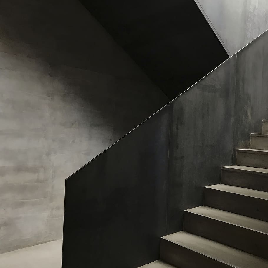 Gray Concrete Stairs, architecture, building, dark, design, empty HD wallpaper