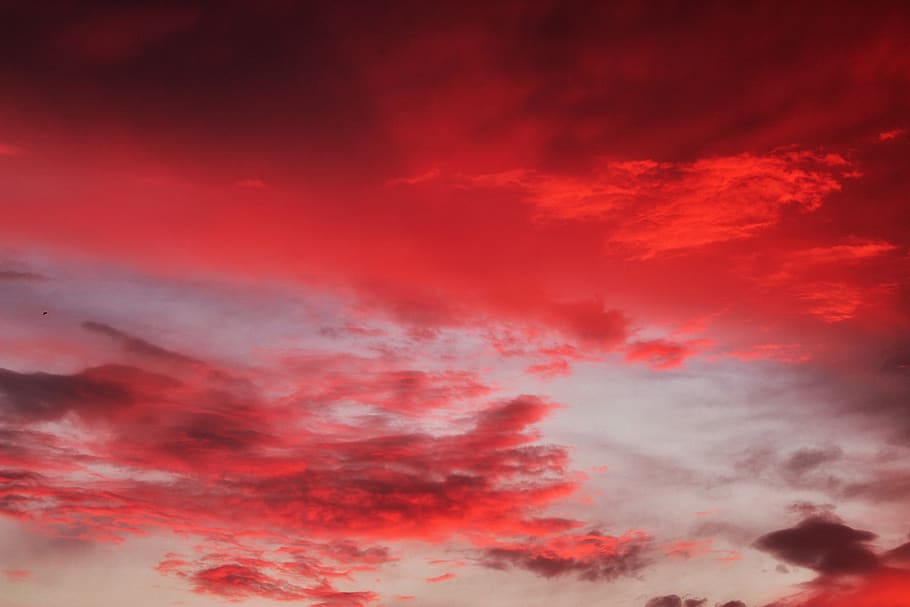sky, sunset, dusk, panorama, red, clouds, background, afterglow.