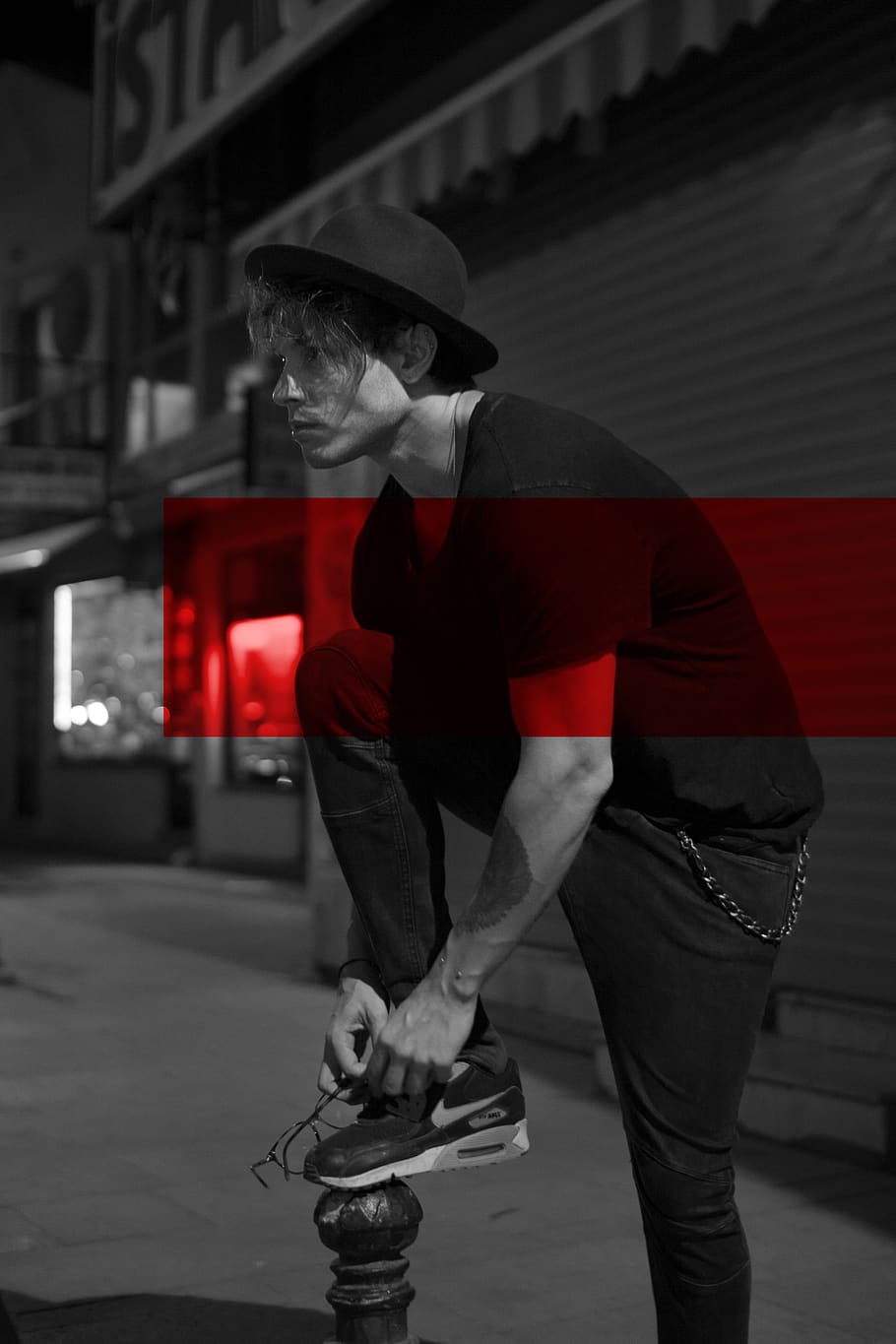 man fixes Nike sneakers, one person, men, real people, red, lifestyles HD wallpaper