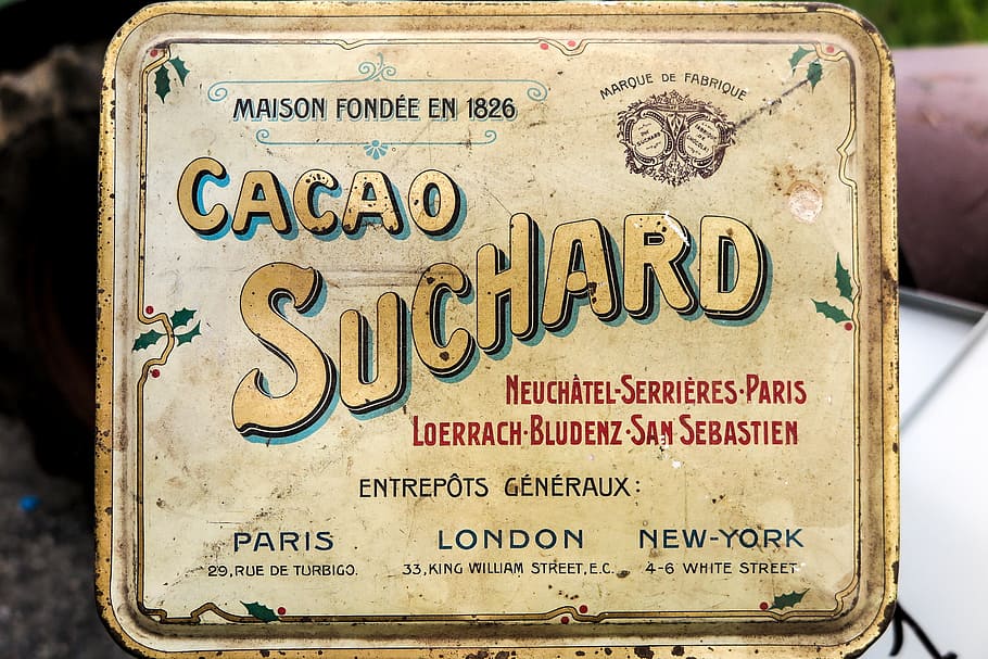 Text on to of an old French sugan tin., advertisement, top, commerical, HD wallpaper