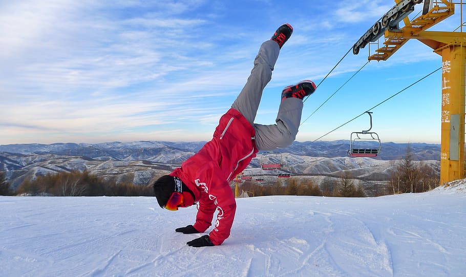 Man Doing Handstand, adventure, cold, mountain, person, recreation HD wallpaper