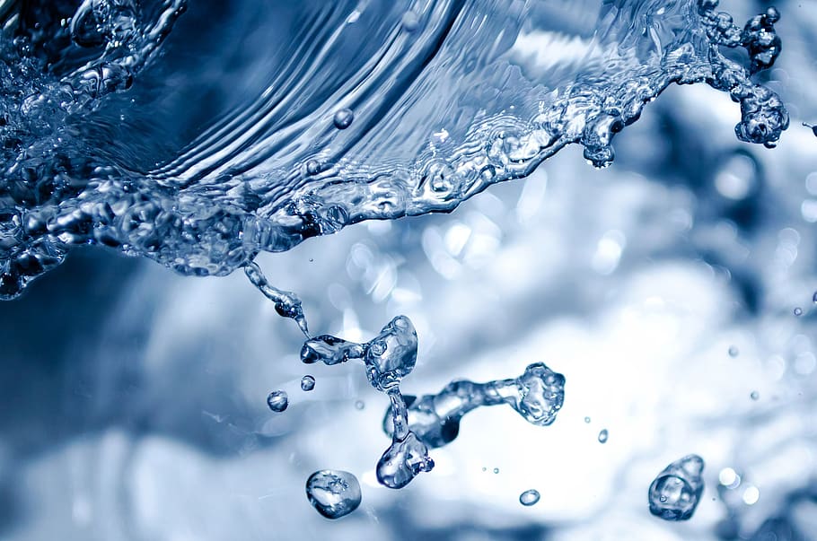 Clear Water Drops, HD wallpaper, macro, splash, close-up, blue HD wallpaper