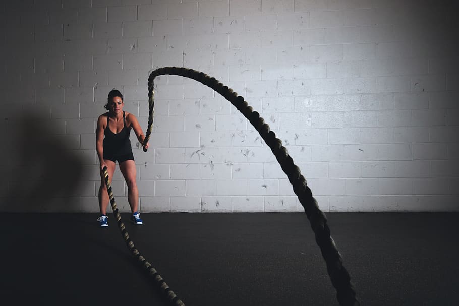 Woman Holding Exercise Ropes, crossfit, fitness, gym, health