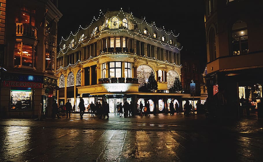 Photo of People on Road at Night, architecture, buildings, busy street