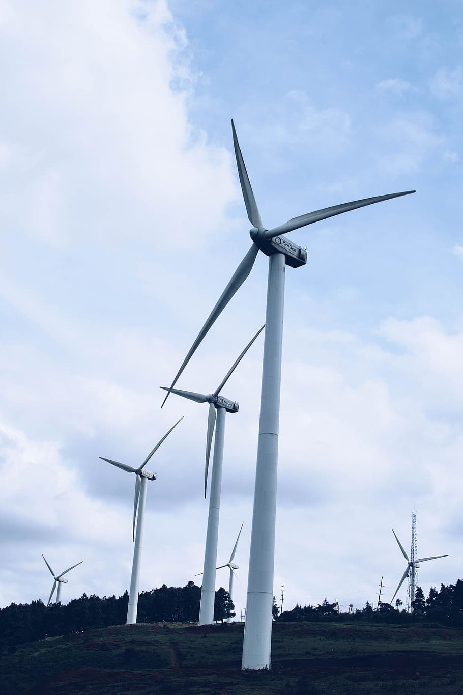 White Wind Vane, alternative, alternative energy, blades, clouds HD wallpaper