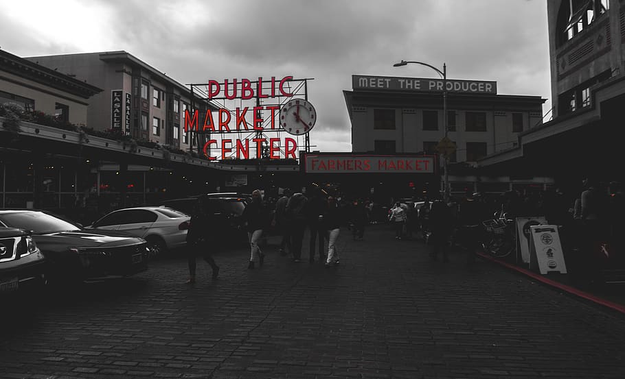 united states, seattle, pike place market, city, architecture, HD wallpaper