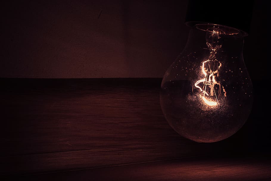 light bulb, electricity, dark, table, indoors, illuminated HD wallpaper