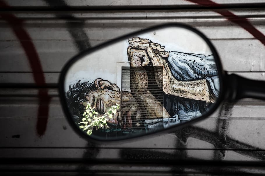 person sleeping near white wall illustration, mirror, art, graffit HD wallpaper