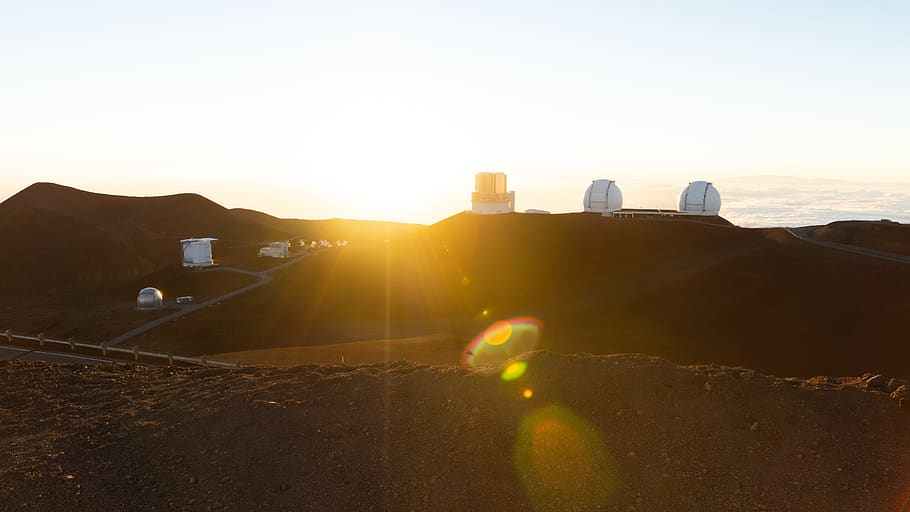 sunset on mountain, observatory, hawaii, cloud, stargazing, vulkan HD wallpaper