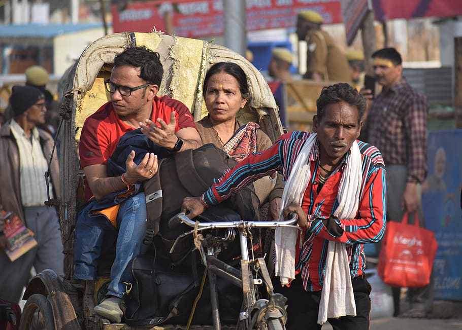 rickshaw, puller, taxi, transportation, india, city, road, travel HD wallpaper