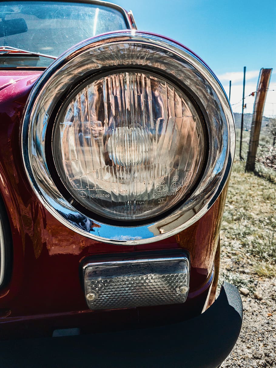car, headlights, vintage, macro, spring, motor, red, paint HD wallpaper