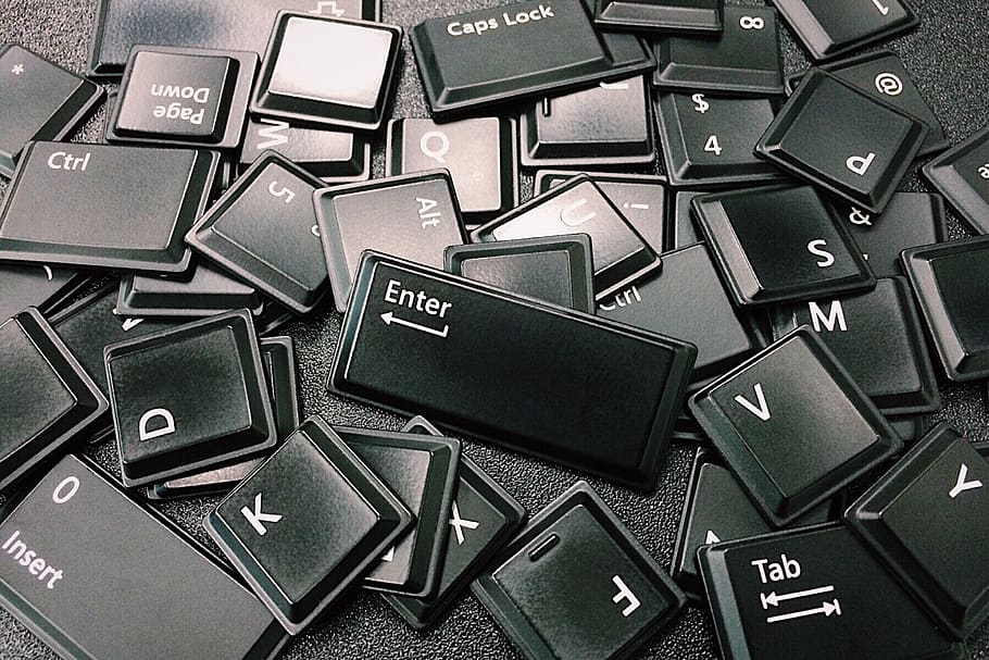 Black Computer Keys, black-and-white, close-up, device, enter HD wallpaper