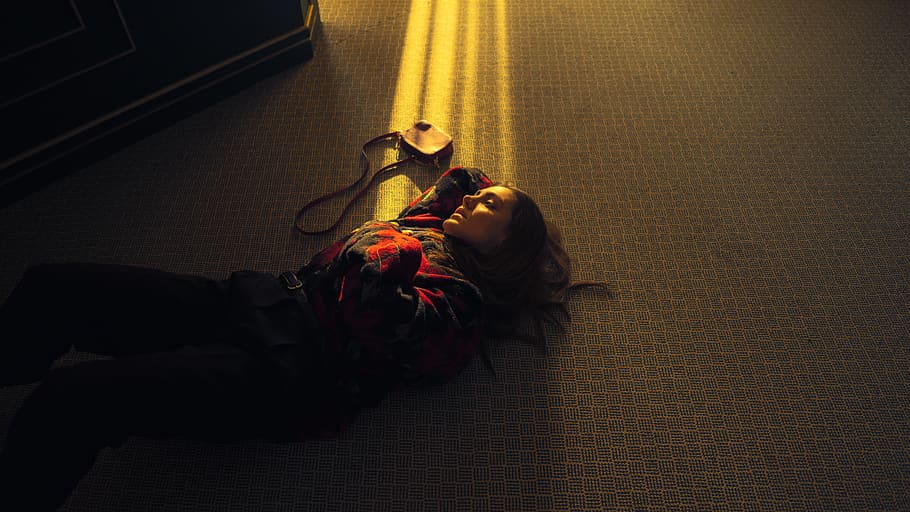 woman lying beside camera, indoors, one person, high angle view HD wallpaper