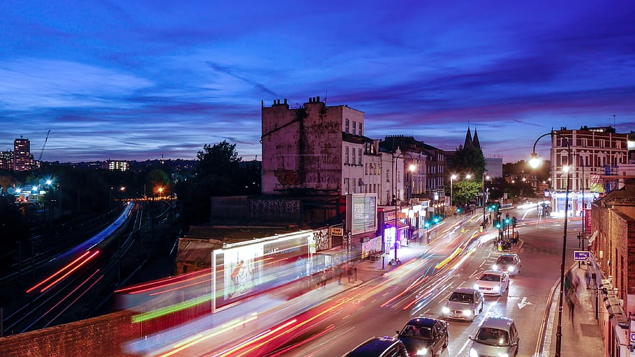 united kingdom, london, kentish town, traffic, night, dusk, HD wallpaper