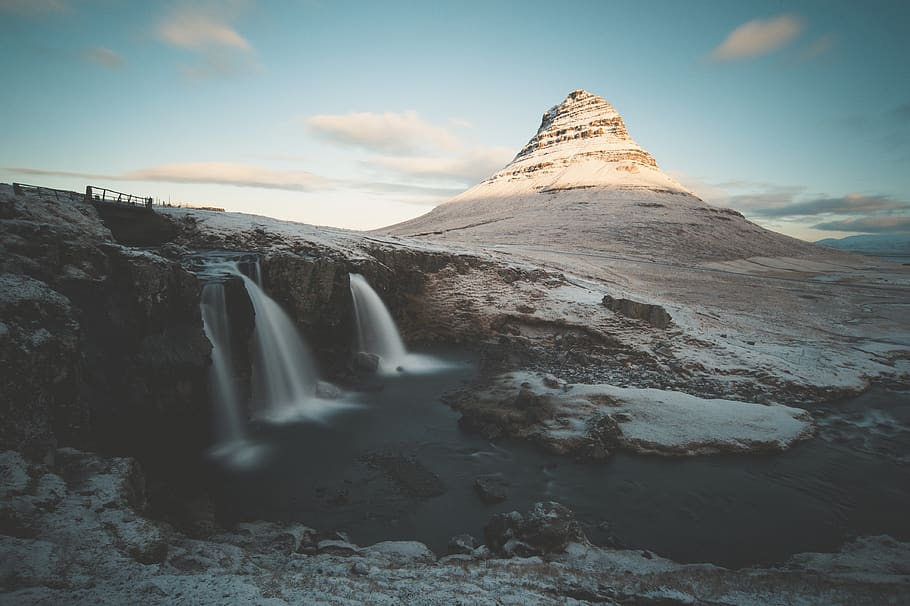nature, landscape, mountain, clouds, sky, falls, river, travel HD wallpaper